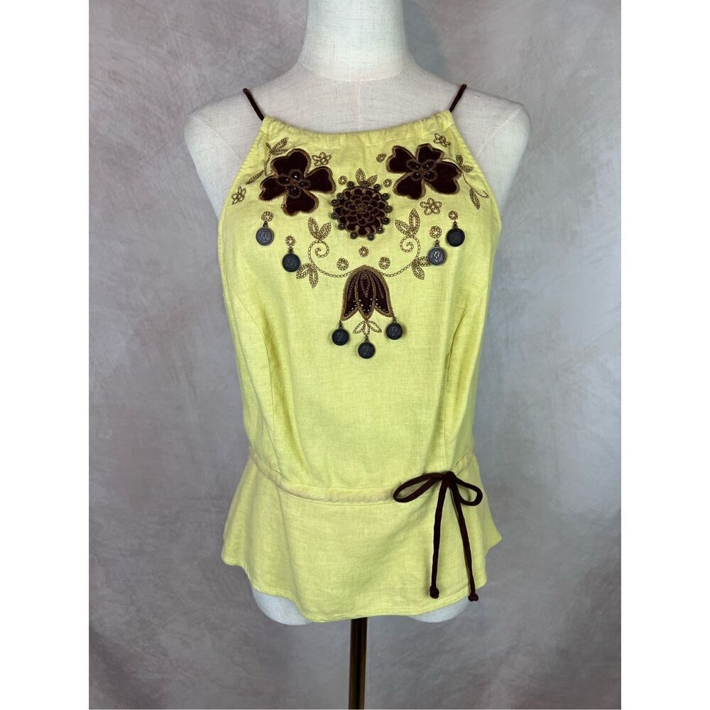 Y2K Brown and Green Embroidered Halter Top